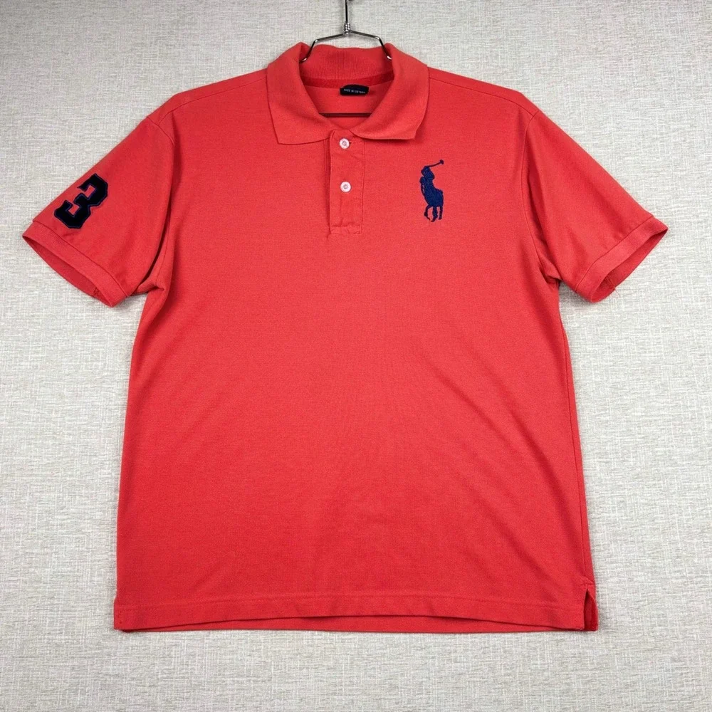 Polo Ralph Lauren Mens XL Red Big Pony Short Sleeve Pique Polo Shirt Navy Blue 3
